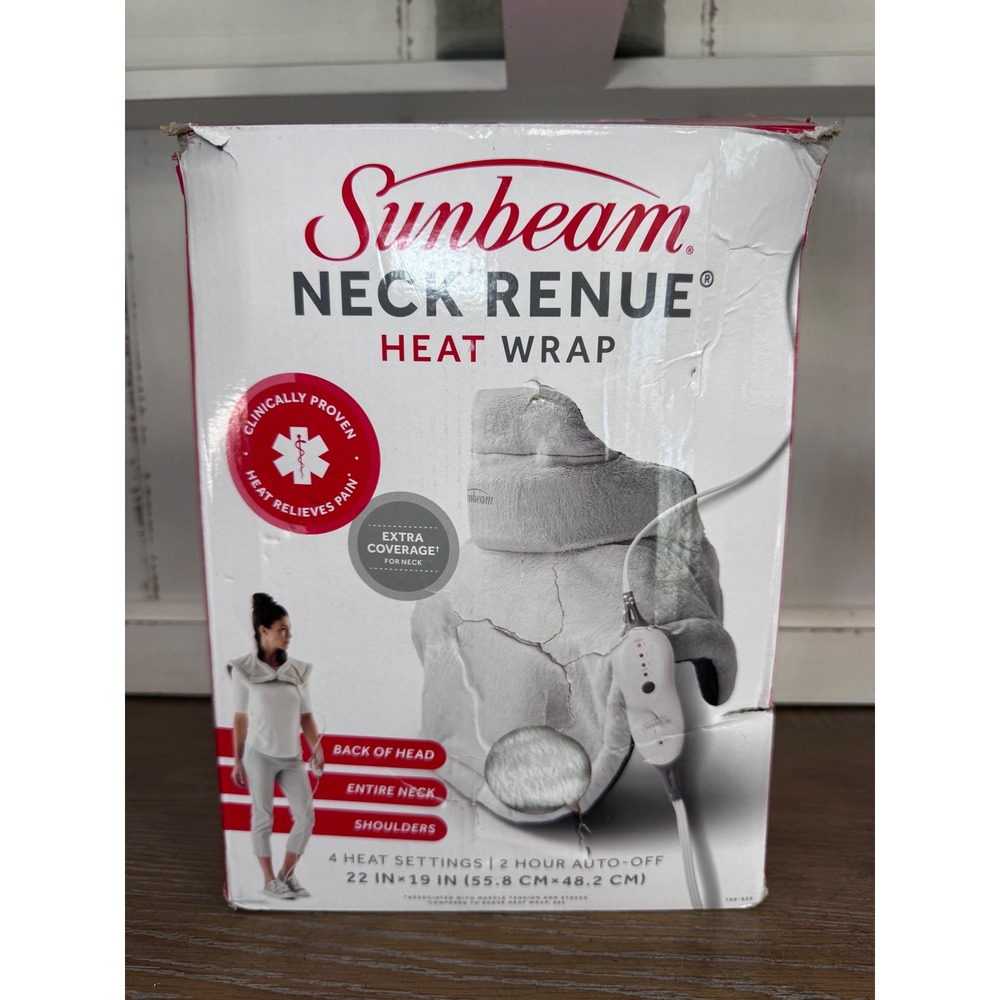 Sunbeam Neck Renue Heat Wrap Electric Heating Pad Grey 4 Heat Settings 22x19in